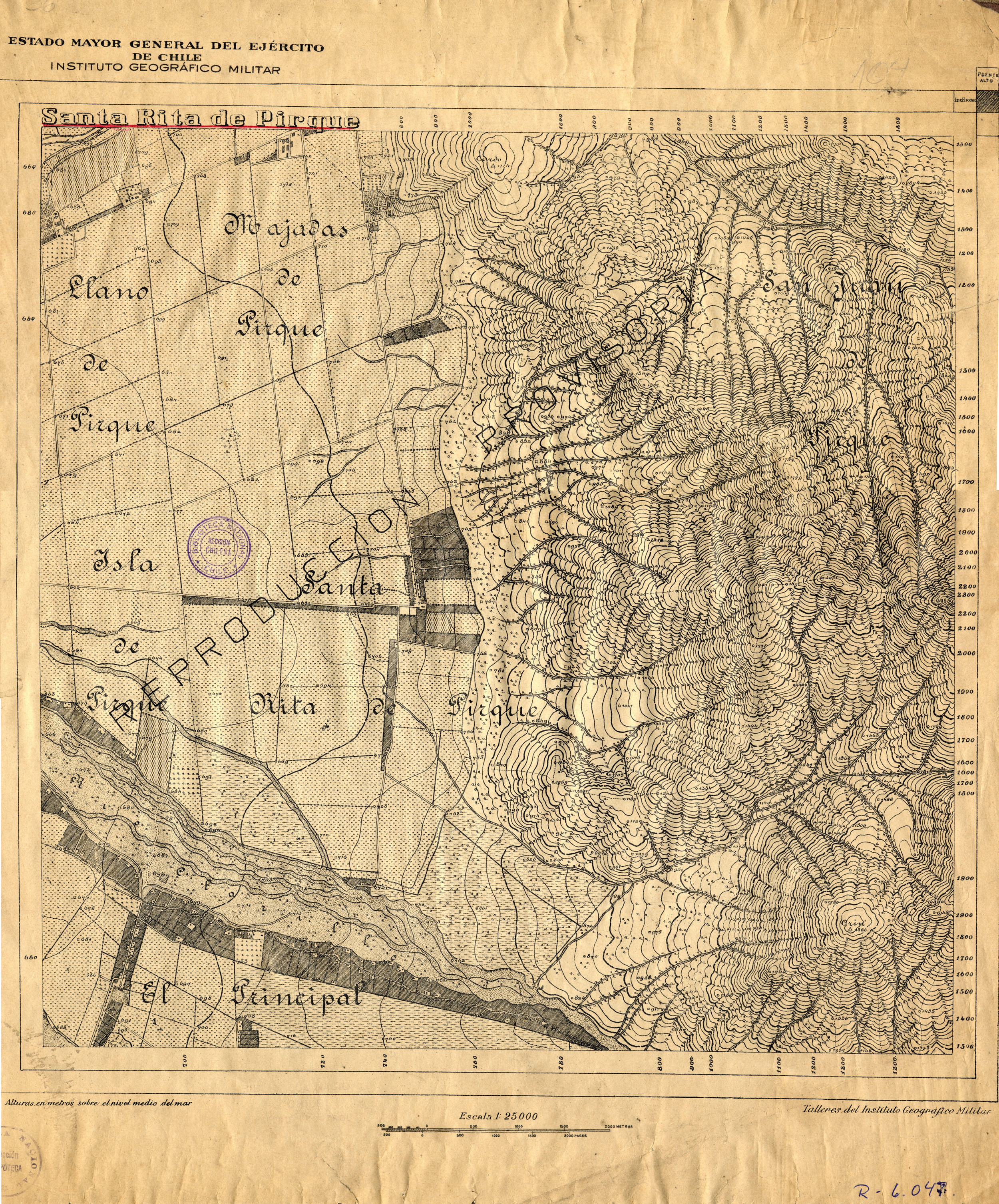 Levantamiento antiguo a plancheta fundo Isla de Pirque 1929, Biblioteca Nacional